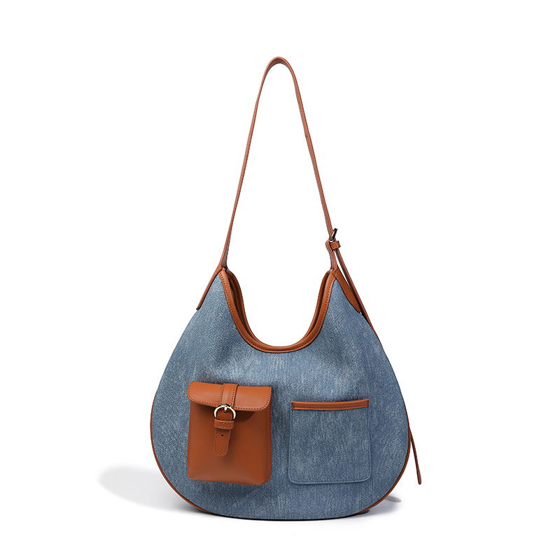 Denim PU Hobo Bag Women Shoulder Bag