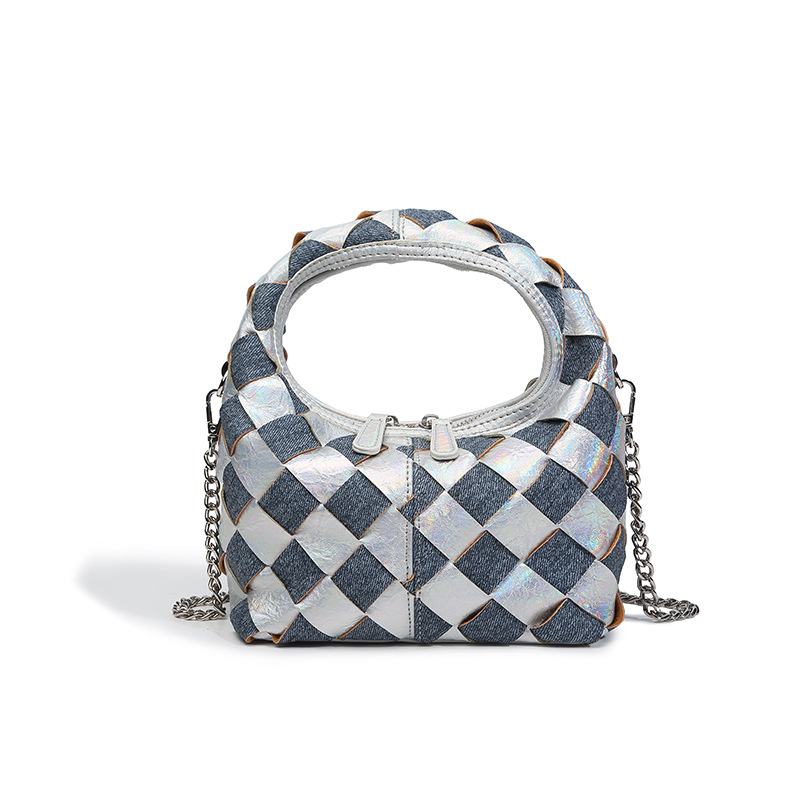 Small Hobo Bag Woven Check board Pattern Shoulder Bag